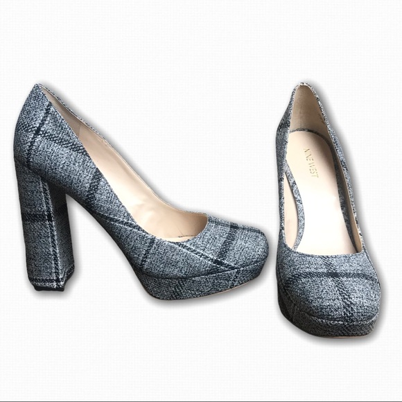 Nine West Shoes - Gray & Black Plaid Chunky Heel Shoes by Nine West